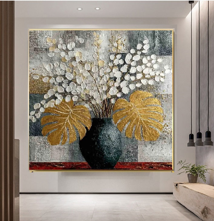 Handcrafted Modern Flower Painting Fine Wall Art For Homedecor MDF1007