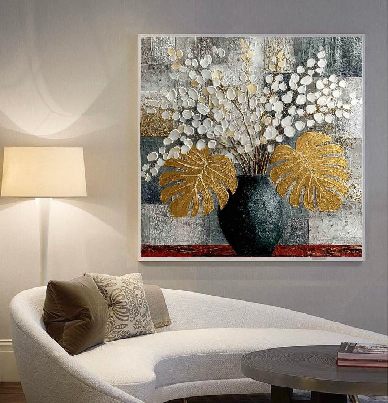Handcrafted Modern Flower Painting Fine Wall Art For Homedecor MDF1007