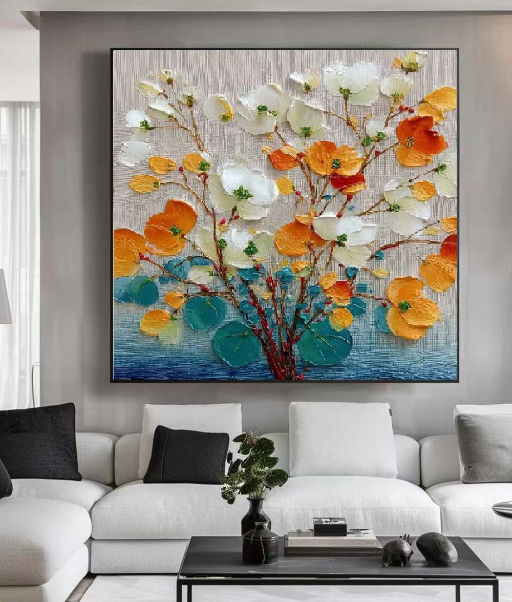 Handcrafted Modern Flower Painting Fine Wall Art For Homedecor MDF1008
