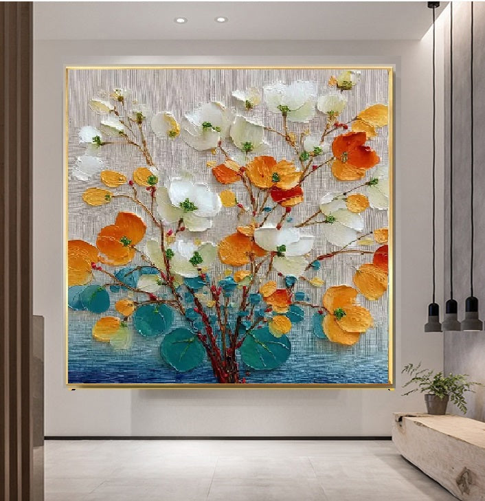 Handcrafted Modern Flower Painting Fine Wall Art For Homedecor MDF1008