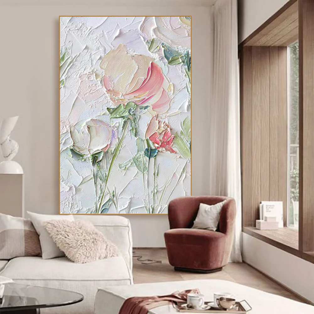 Handcrafted Modern Flower Painting Fine Wall Art For Homedecor MDF1010A