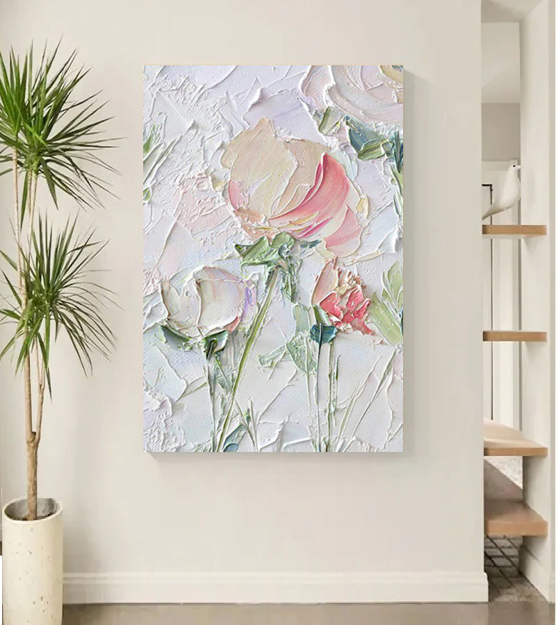 Handcrafted Modern Flower Painting Fine Wall Art For Homedecor MDF1010A