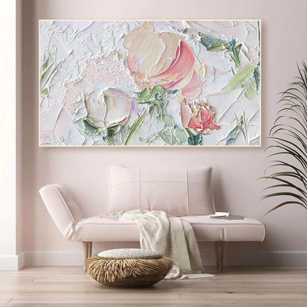 Handcrafted Modern Flower Painting Fine Wall Art For Homedecor MDF1010B