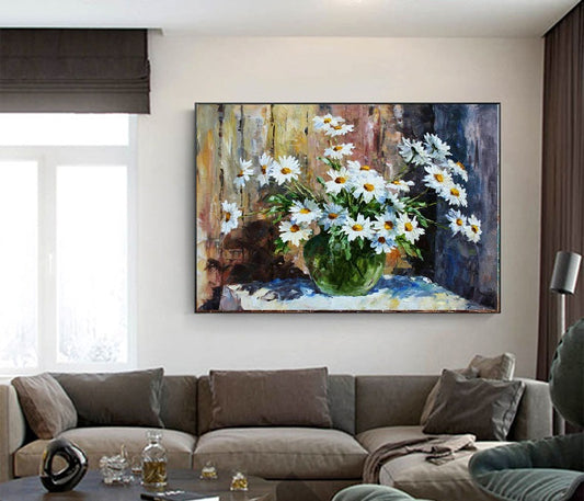 Handcrafted Modern Flower Painting Fine Wall Art For Homedecor MDF1011B