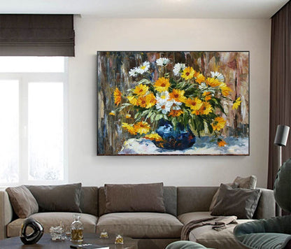 Handcrafted Modern Flower Painting Fine Wall Art For Homedecor MDF1011C