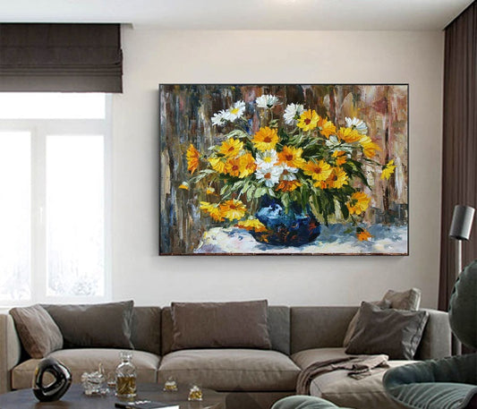 Handcrafted Modern Flower Painting Fine Wall Art For Homedecor MDF1011C
