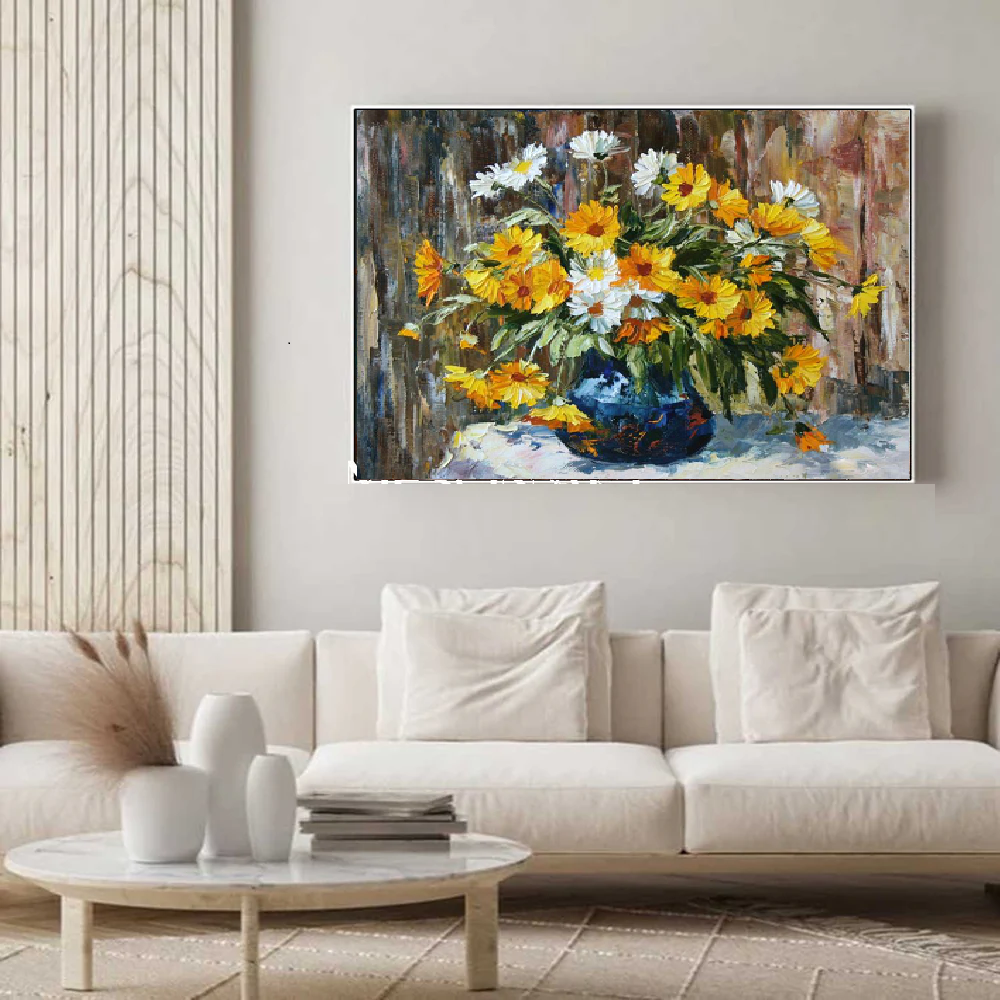 Handcrafted Modern Flower Painting Fine Wall Art For Homedecor MDF1011C