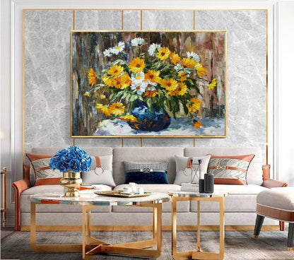 Handcrafted Modern Flower Painting Fine Wall Art For Homedecor MDF1011C