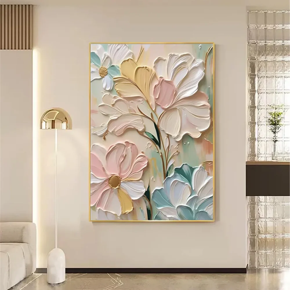 Modern Handcrafted Flower Painting Fine Wall Art For Home Decor MDF1017