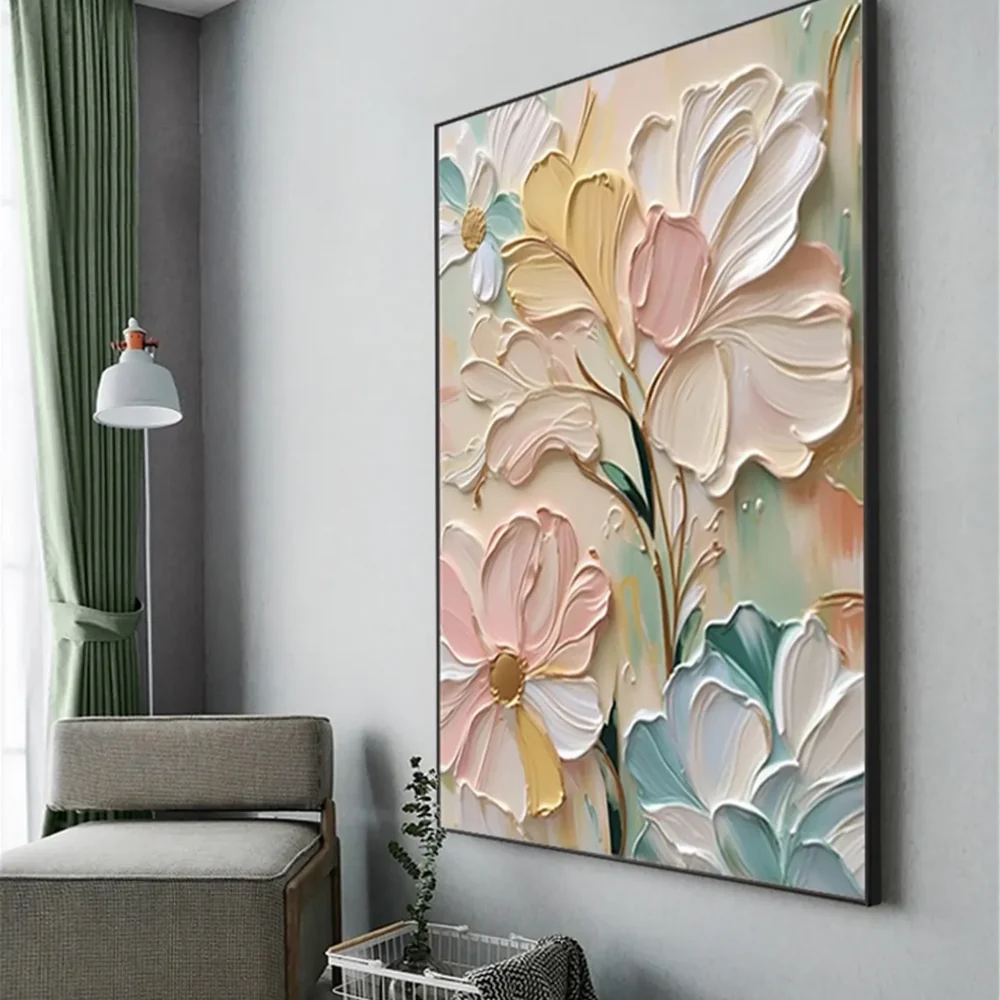 Modern Handcrafted Flower Painting Fine Wall Art For Home Decor MDF1017