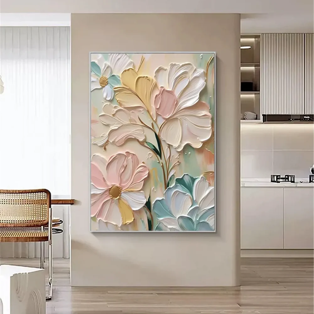 Modern Handcrafted Flower Painting Fine Wall Art For Home Decor MDF1017