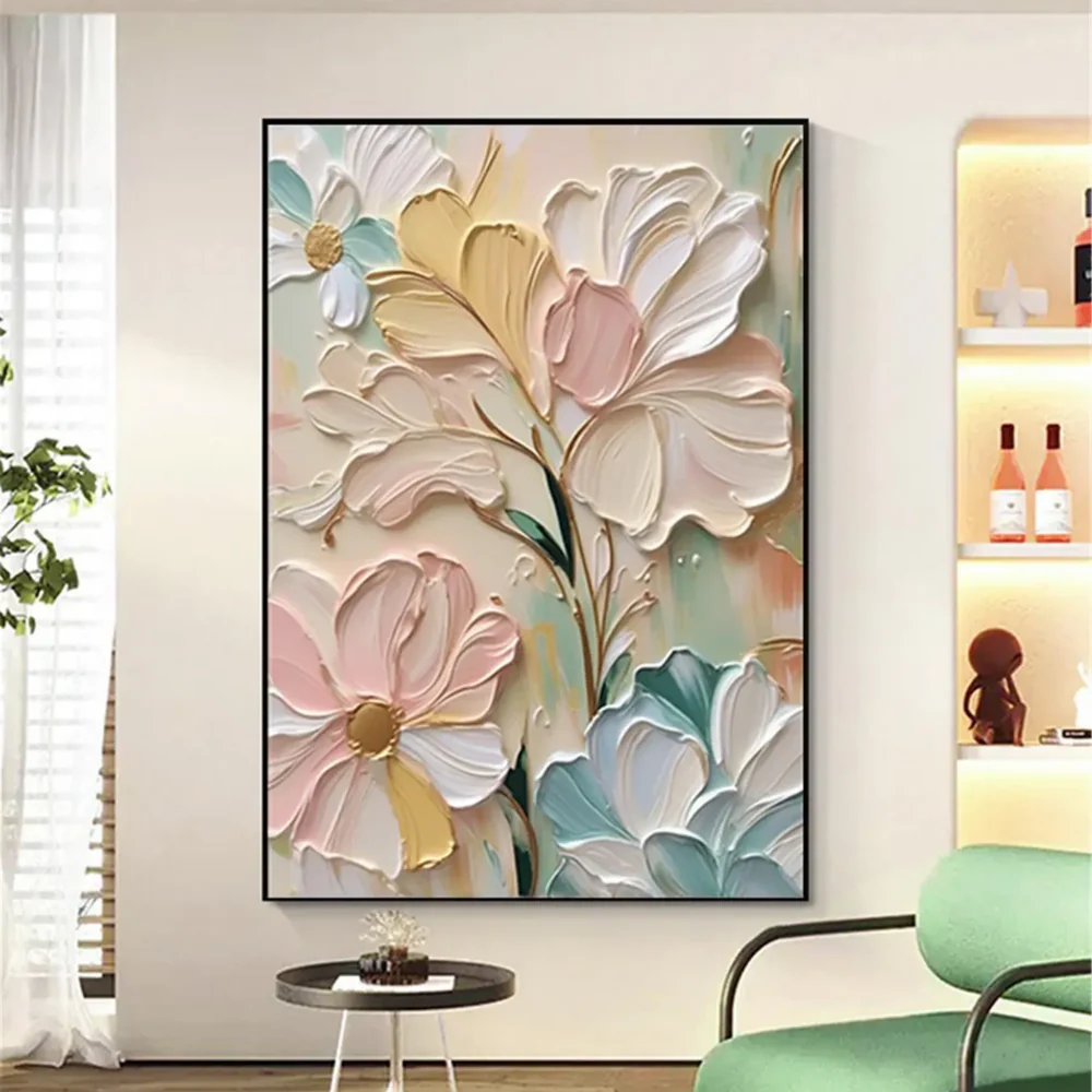 Modern Handcrafted Flower Painting Fine Wall Art For Home Decor MDF1017