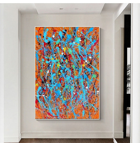 Handcrafted Abstract Painting Pollock Style Wall  Art For Homedecor PLK1007A