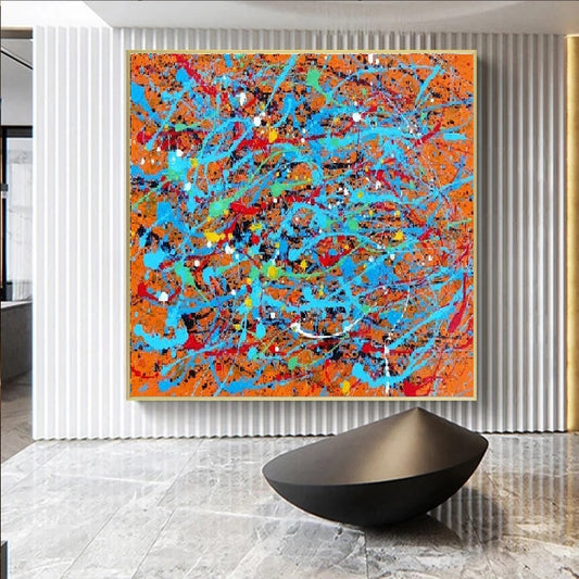 Handcrafted Abstract Painting Pollock Style Wall  Art For Homedecor PLK1007C