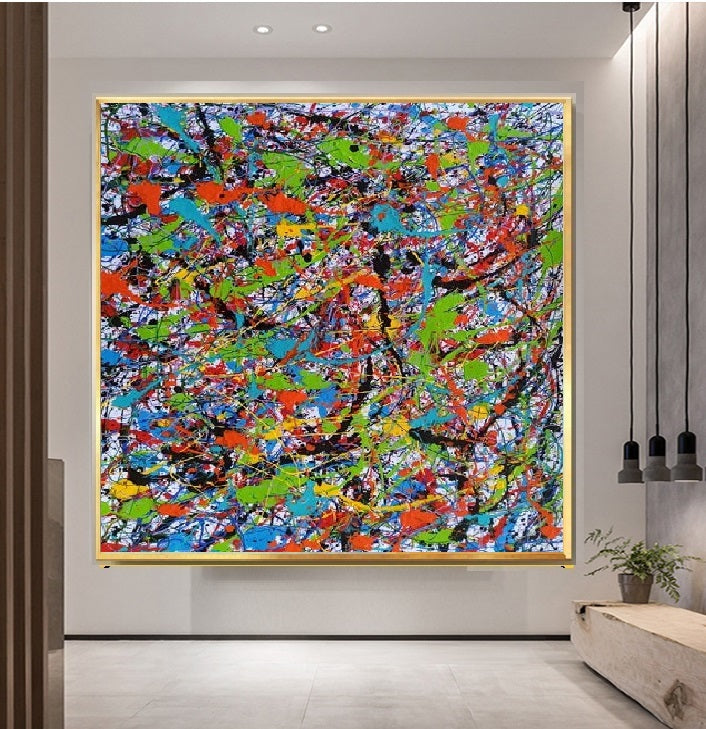 Handcrafted Abstract Painting Pollock Style Wall  Art For Homedecor PLK1013B