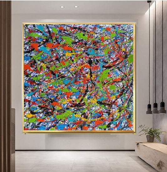 Handcrafted Abstract Painting Pollock Style Wall  Art For Homedecor PLK1013B