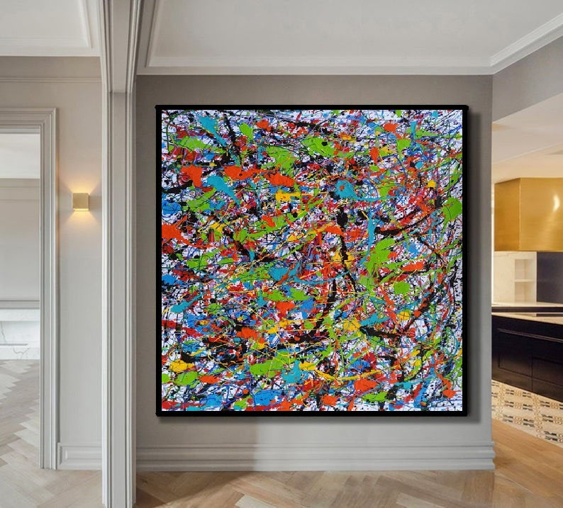 Handcrafted Abstract Painting Pollock Style Wall  Art For Homedecor PLK1013B