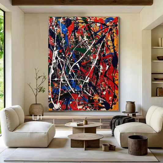 Handcrafted Abstract Painting in Pollock Style Modern Wall Art for Home Decor PLK1033
