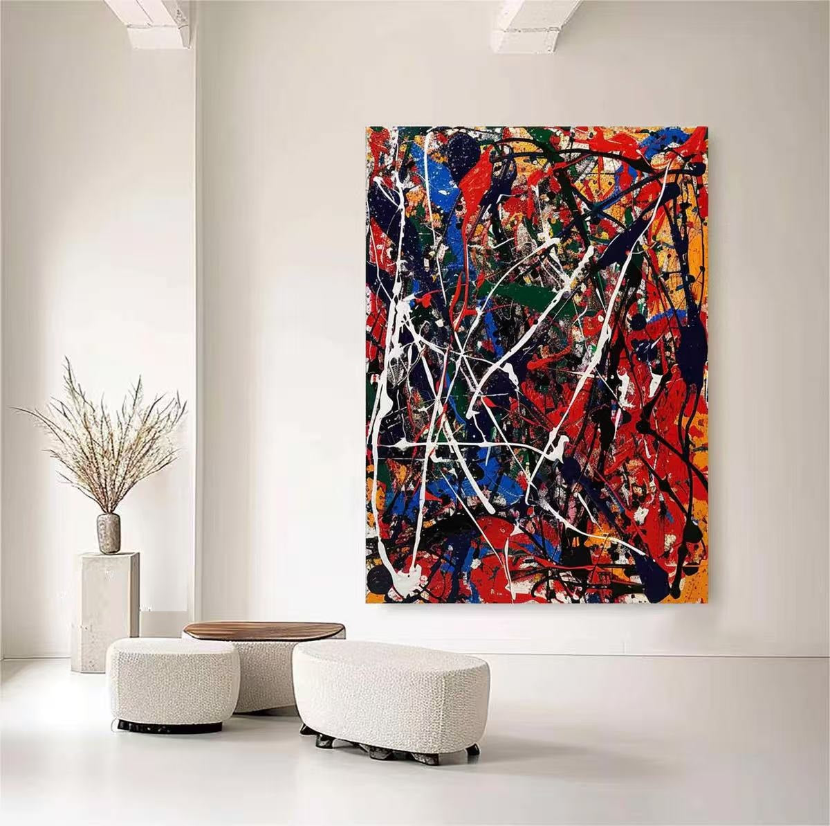 Handcrafted Abstract Painting in Pollock Style Modern Wall Art for Home Decor PLK1033
