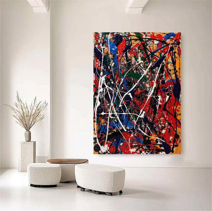 Handcrafted Abstract Painting in Pollock Style Modern Wall Art for Home Decor PLK1033